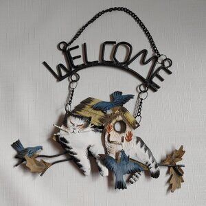ADORABLE Cat Welcome Sign with Blue Jays